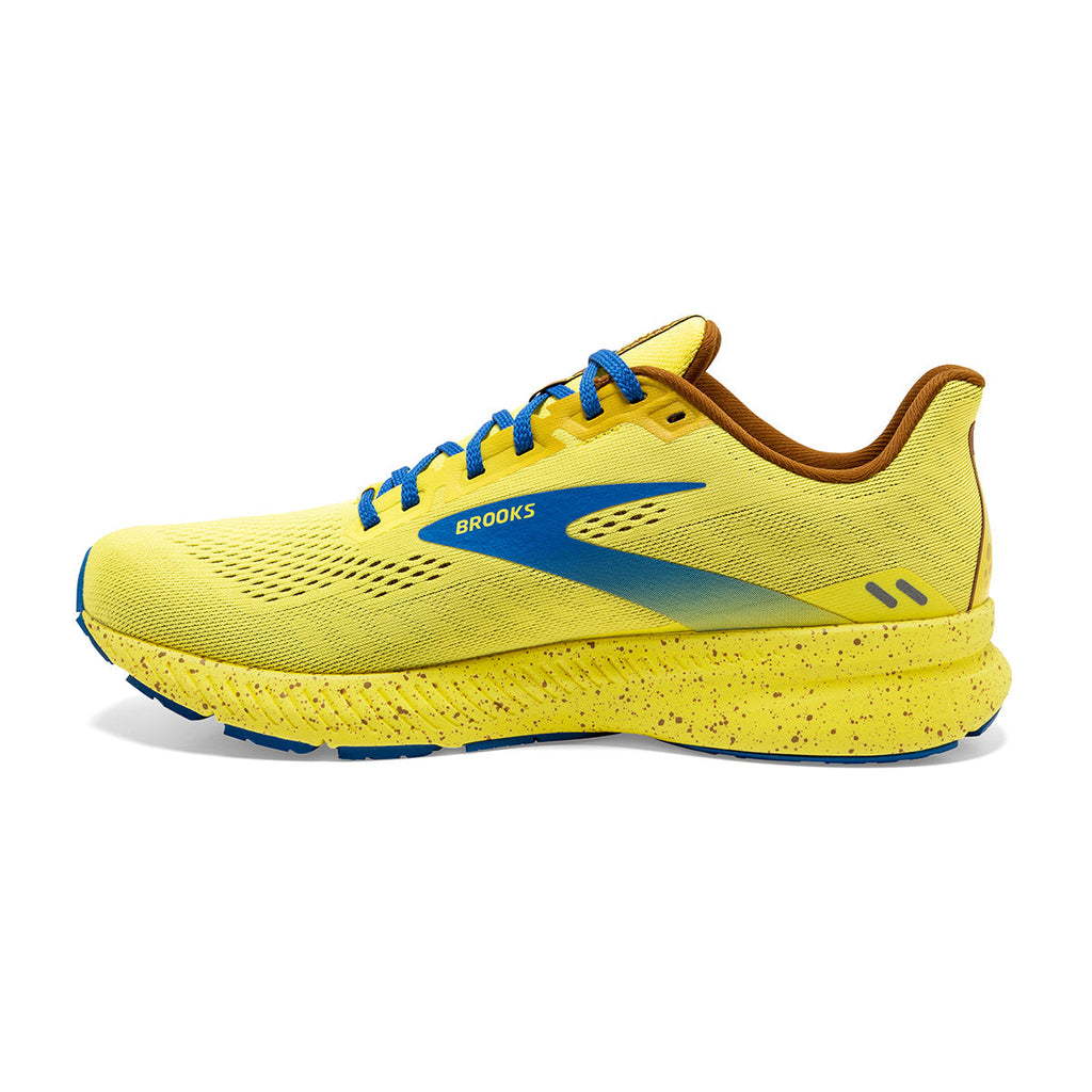 Brooks Launch 8 Run Happy — Golden Kiwi - Pale Banana - Victoria Blue — Size B — Width 10.5 — Side View