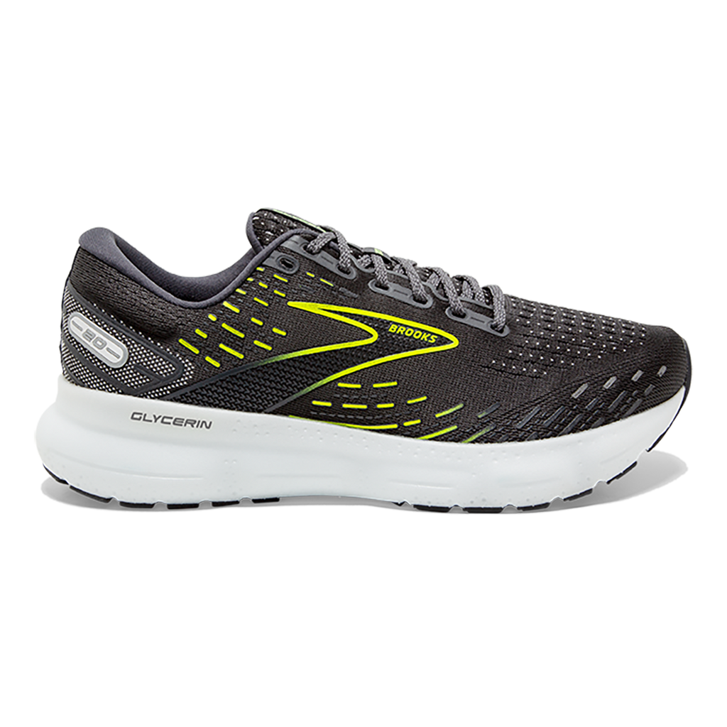 Brooks Glycerin 20 Run Visible — Ebony - White - Nightlife — Size B — Width 8 — Front View