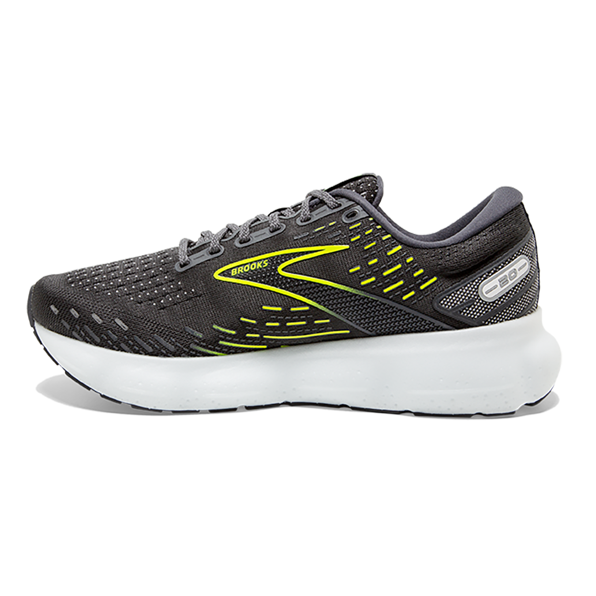 Brooks Glycerin 20 Run Visible — Ebony - White - Nightlife — Size B — Width 8 — Side View