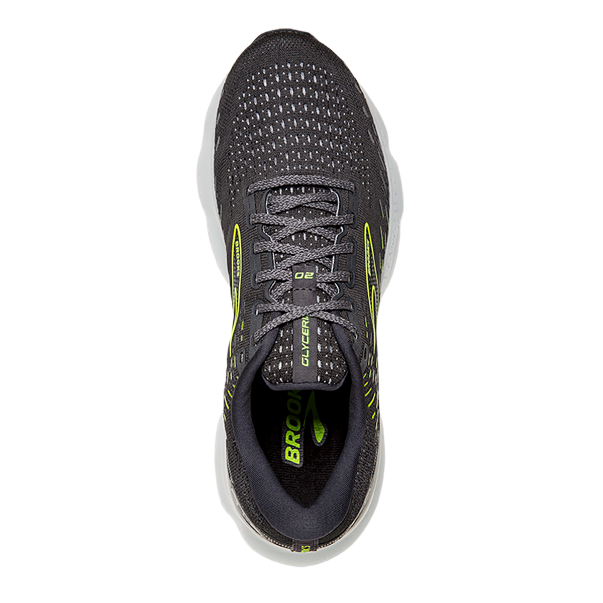 Brooks Glycerin 20 Run Visible — Ebony - White - Nightlife — Size B — Width 8 — Back View