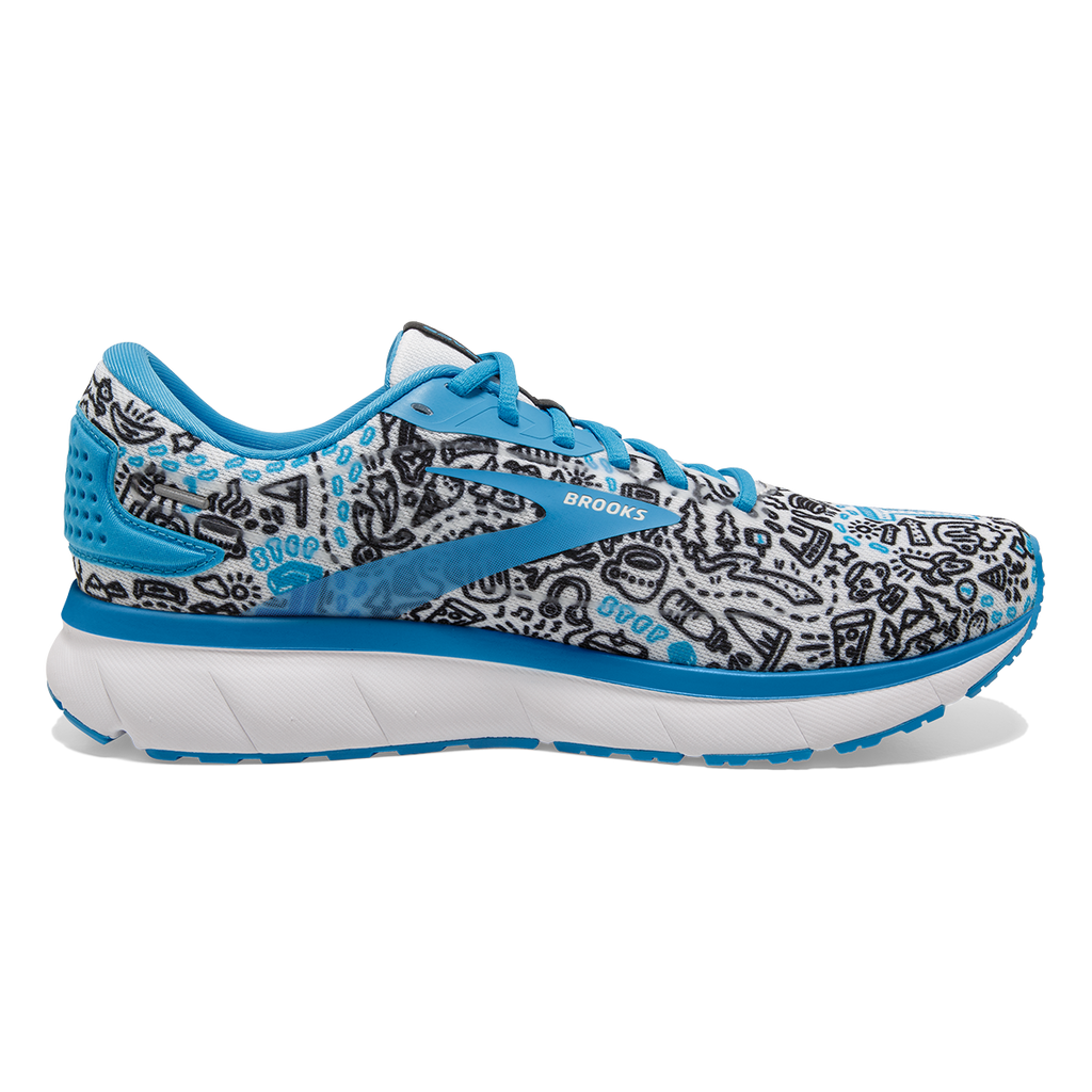 Brooks Trace 2 Run Happy — White - Black - Blue — Size B — Width 10.5 — Detail View