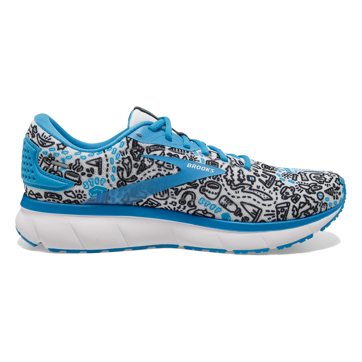 Brooks Trace 2 Run Happy — White - Black - Blue — Size B — Width 10.5 — Detail View