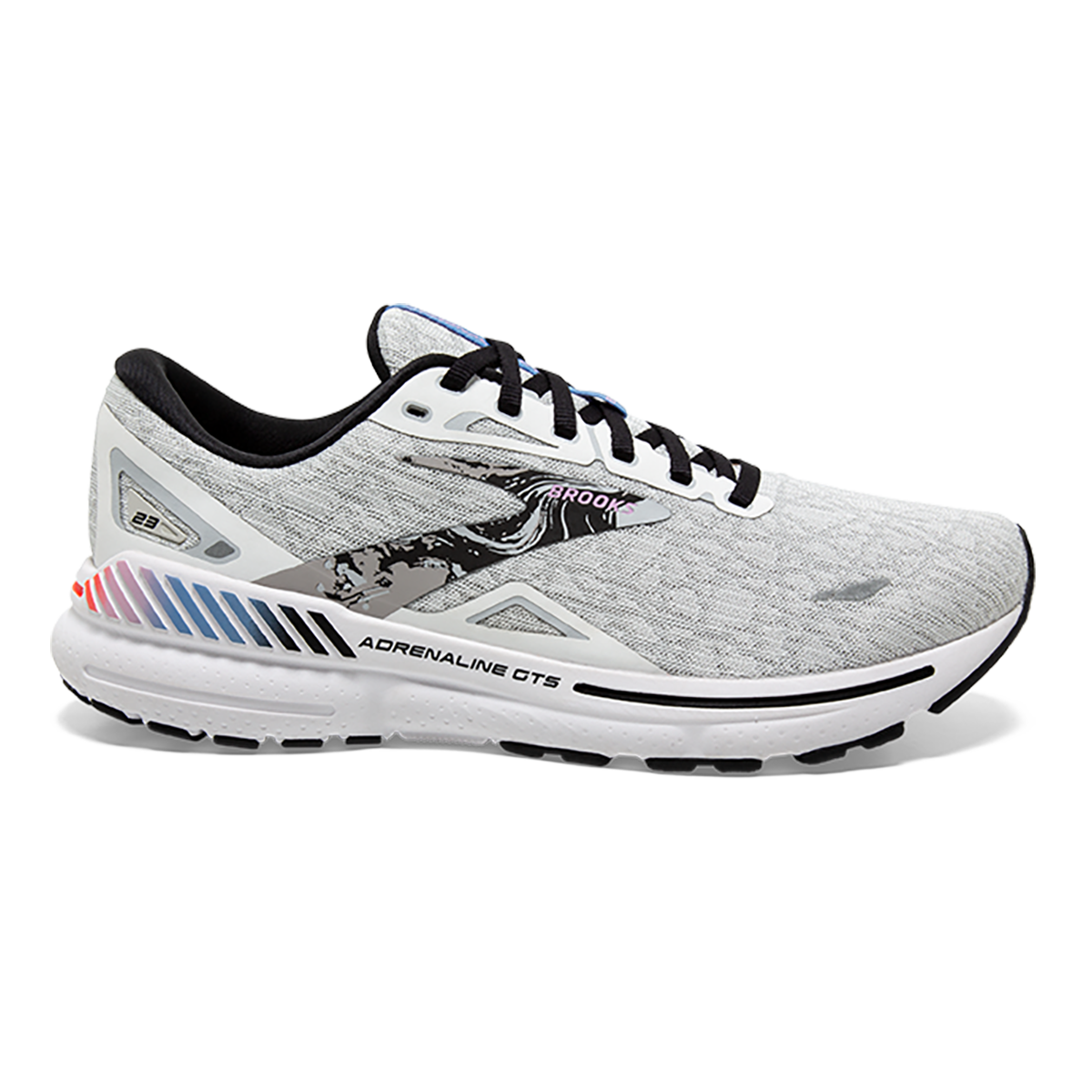 Brooks Adrenaline GTS 23 Abstract Pack — White - Black - Orchid Bouquet — Size B — Width 5 — Front View