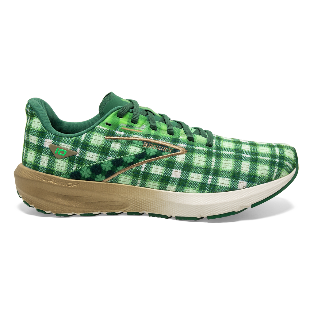 Brooks Launch 10 Run Lucky — Toucan - Verdant - Vanilla — Size B — Width 7 — Front View