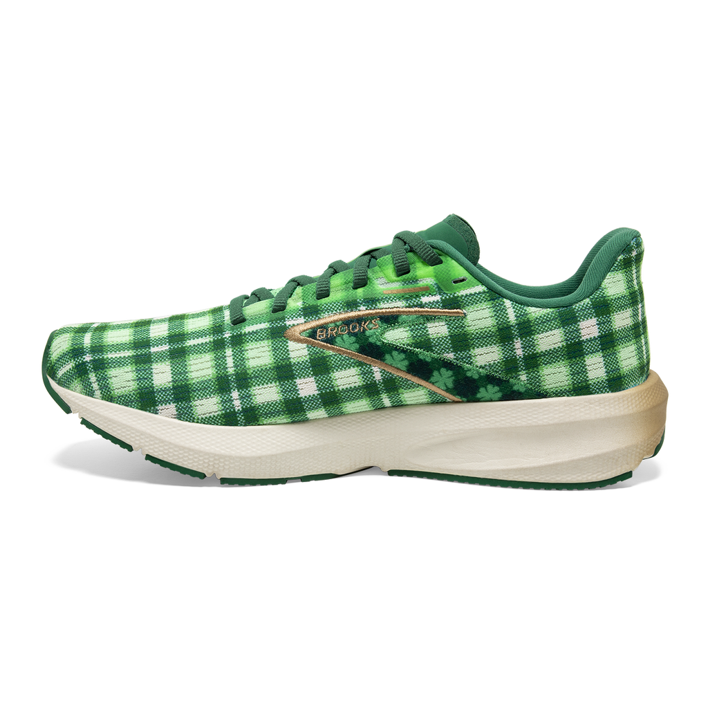 Brooks Launch 10 Run Lucky — Toucan - Verdant - Vanilla — Size B — Width 7 — Side View