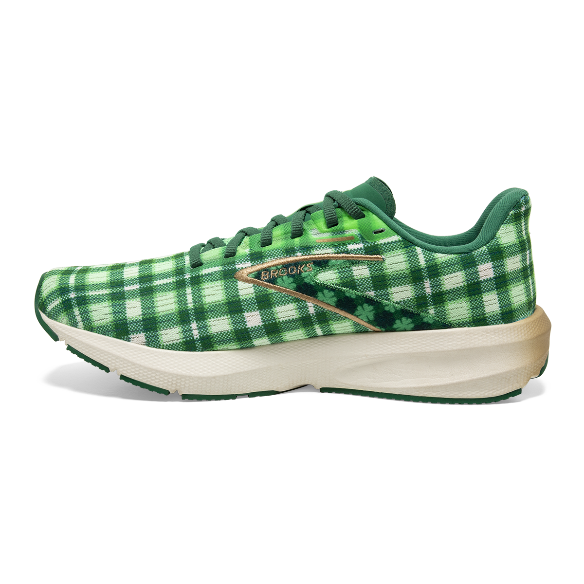 Brooks Launch 10 Run Lucky — Toucan - Verdant - Vanilla — Size B — Width 7 — Side View