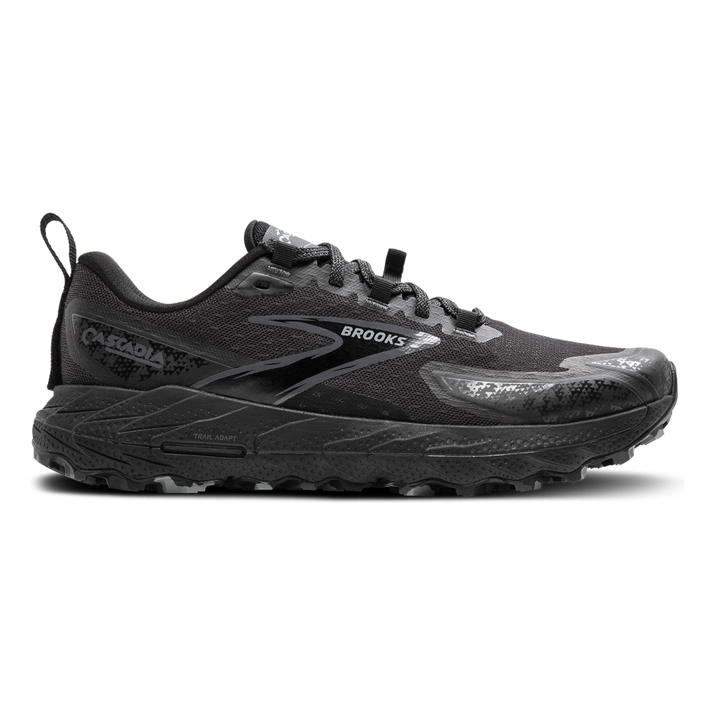 Brooks Cascadia 18 — Black - Blue Wash -  Flame — Size B — Width 7 — Front View