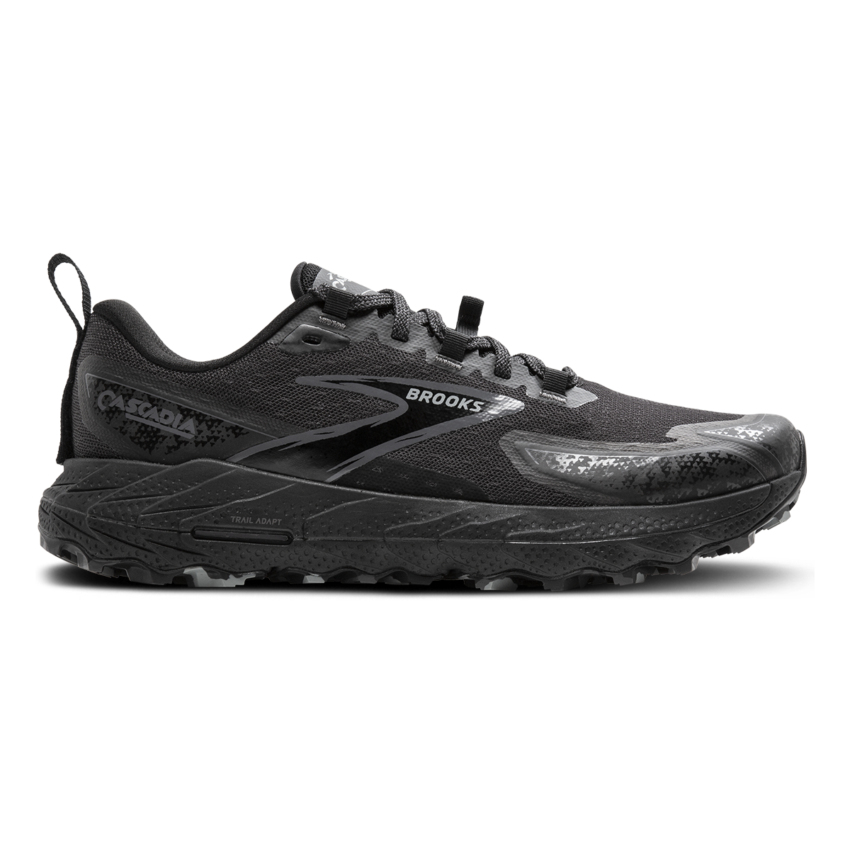 Brooks Cascadia 18 — Black - Blue Wash -  Flame — Size B — Width 7 — Front View
