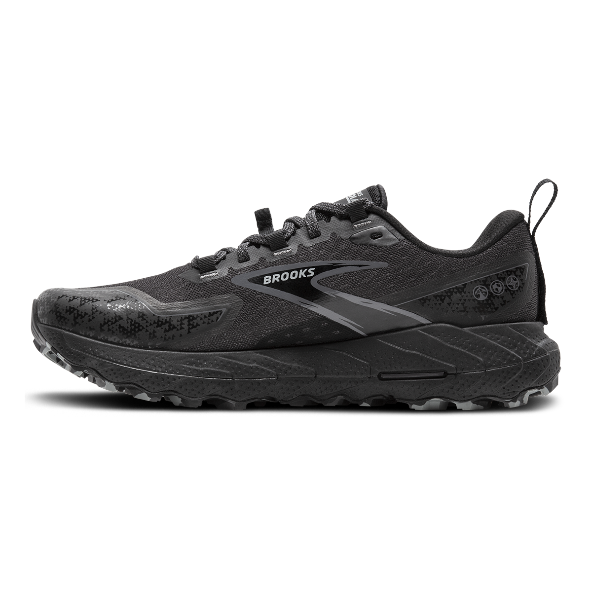 Brooks Cascadia 18 — Black - Blue Wash -  Flame — Size B — Width 7 — Side View