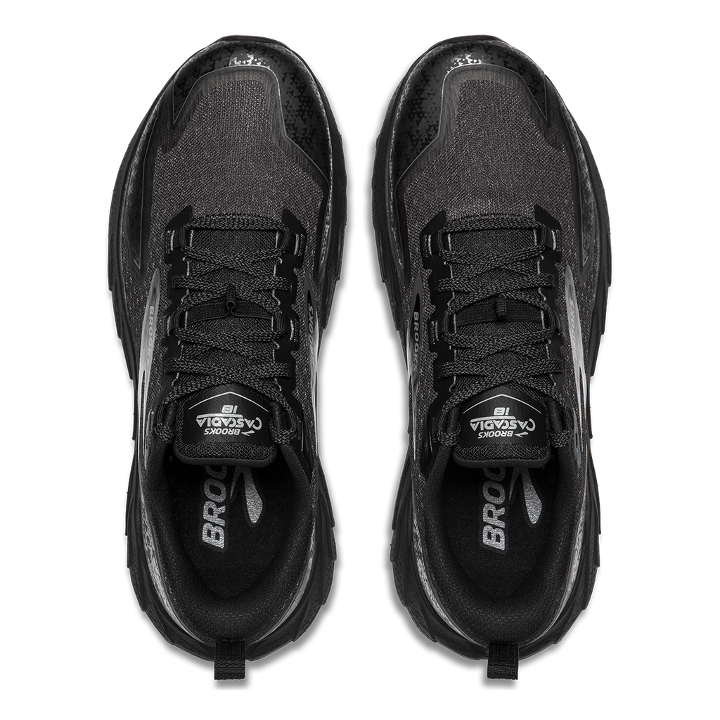Brooks Cascadia 18 — Black - Blue Wash -  Flame — Size B — Width 7 — Back View