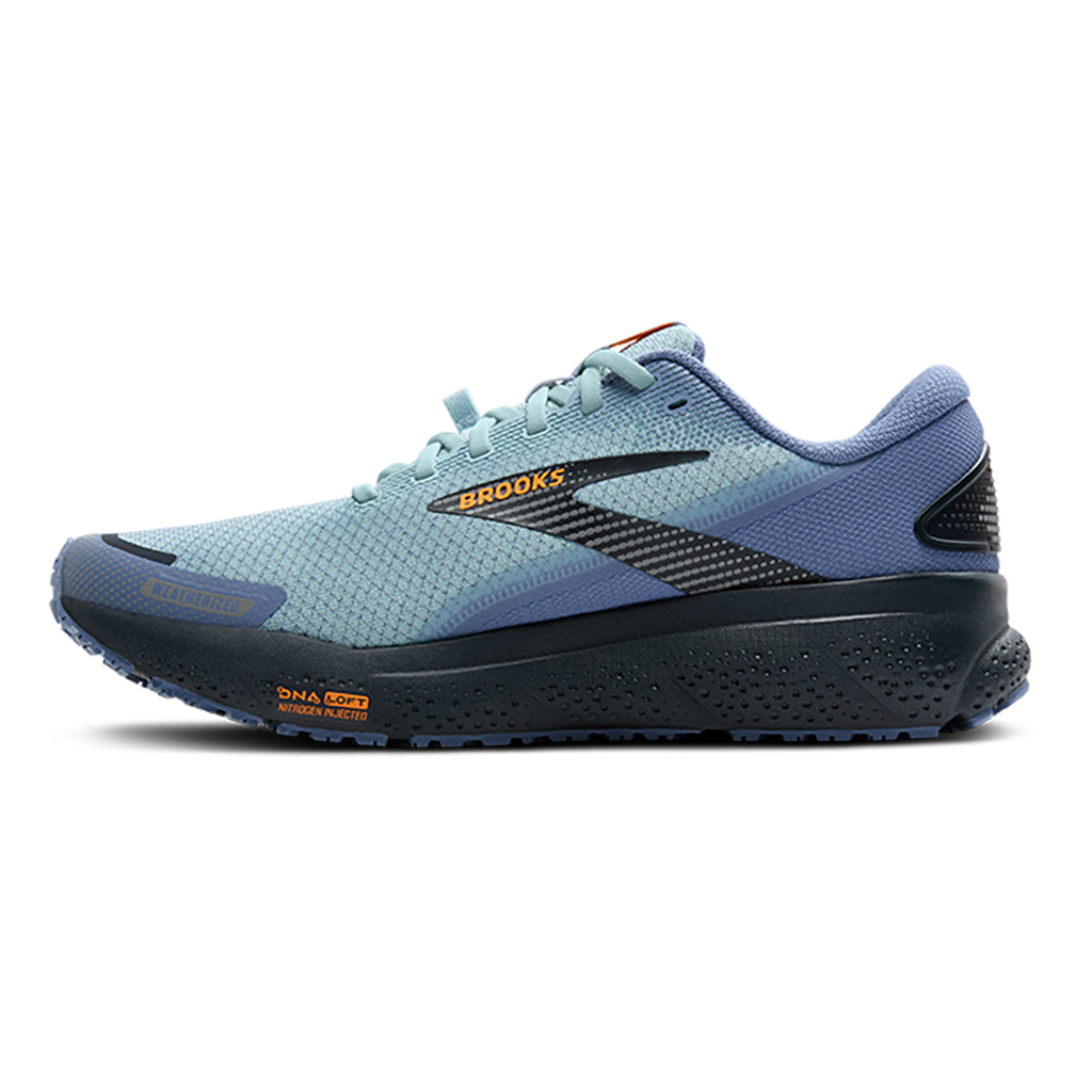 Brooks Ghost 16 Weatherized — Country Blue - Winter Sky - Ebony — Size D — Width 8 — Side View