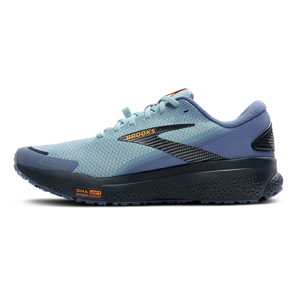 Brooks Ghost 16 Weatherized — Country Blue - Winter Sky - Ebony — Size D — Width 8 — Side View