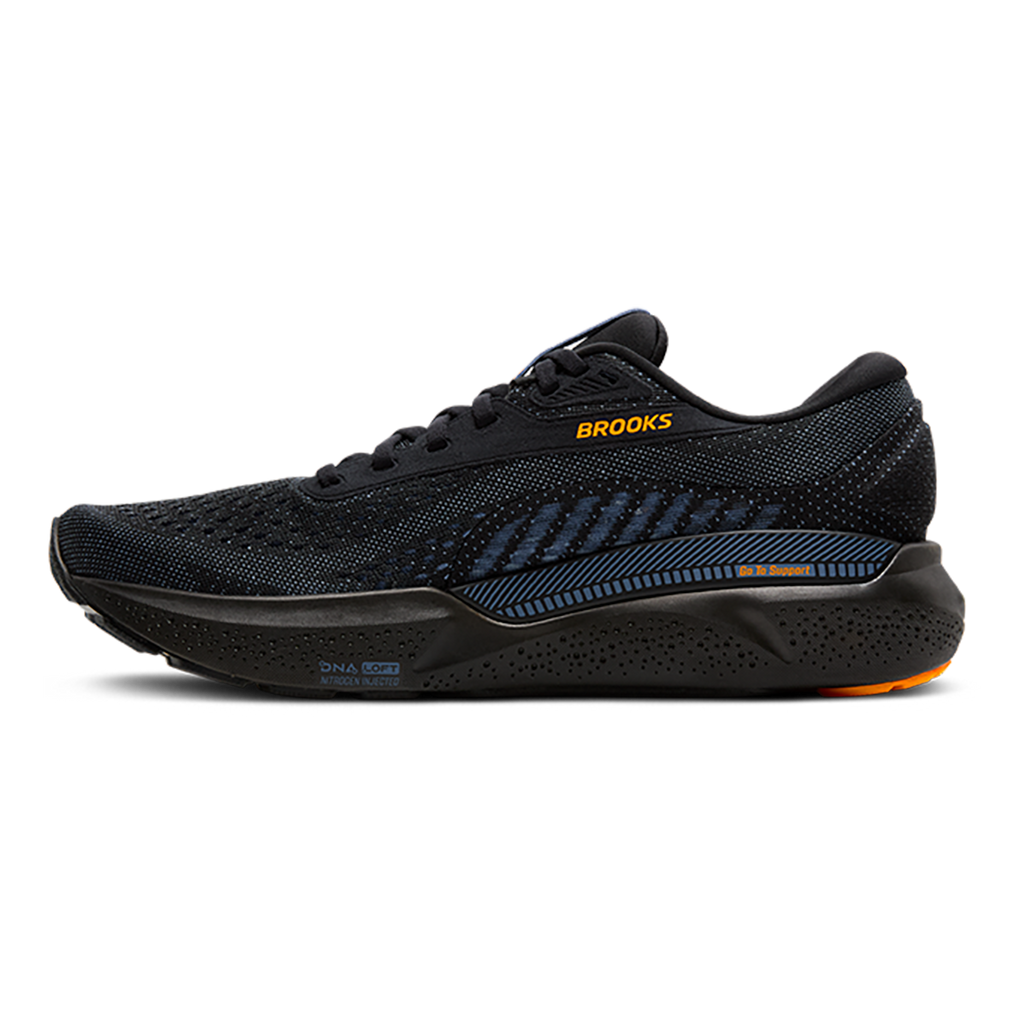 Brooks Adrenaline GTS 24 Black - Country Blue - Orange — Black - Country Blue - Orange — Size D — Width 7 — Side View
