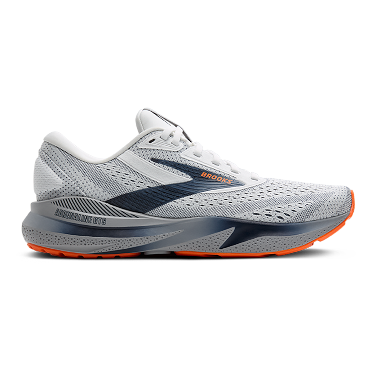 Brooks Adrenaline GTS 24 White - Peacoat - Alloy — White - Peacoat - Alloy — Size D — Width 10.5 — Front View