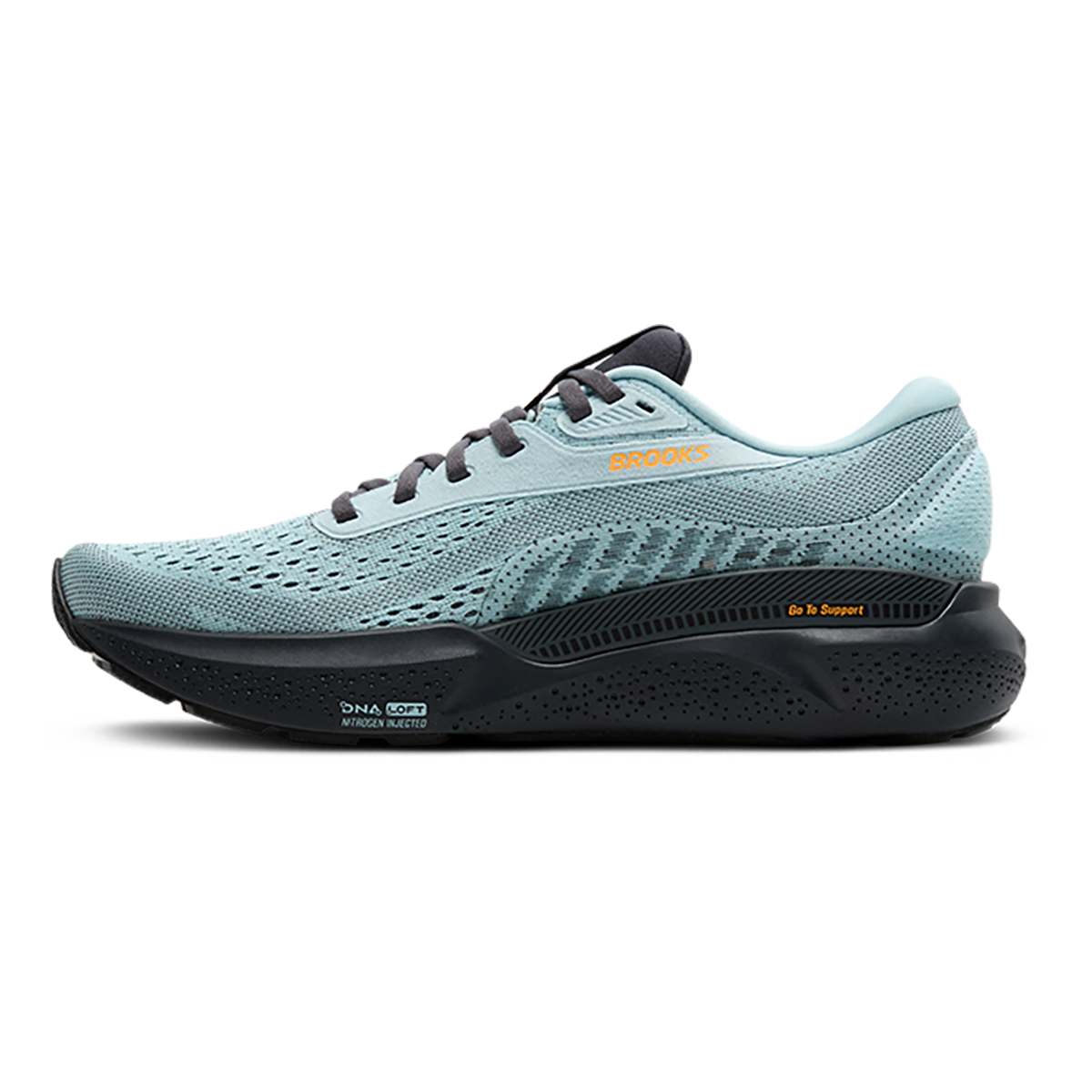 Brooks Adrenaline GTS 24 Winter Sky - Ebony - Orange — Winter Sky - Ebony - Orange — Size D — Width 10.5 — Side View