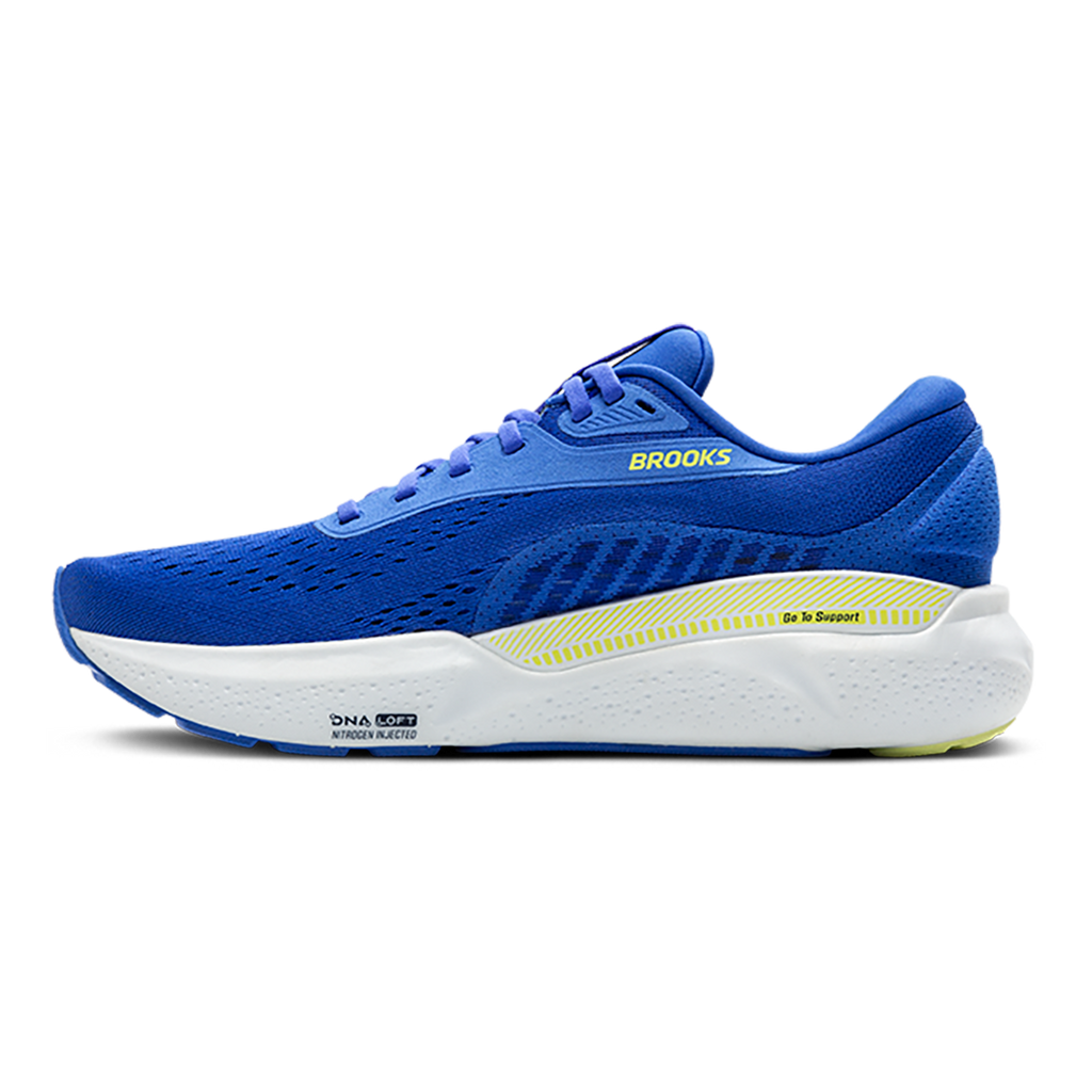 Brooks Adrenaline GTS 24 Cobalt - Neo Yellow - Peacoat — Cobalt - Neo Yellow - Peacoat — Size D — Width 7 — Side View