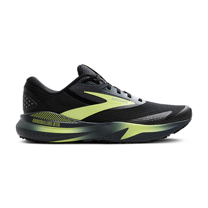 Brooks Adrenaline GTS 24 Weatherized — Black - Ebony - New Yellow — Size D — Width 8.5 — Front View