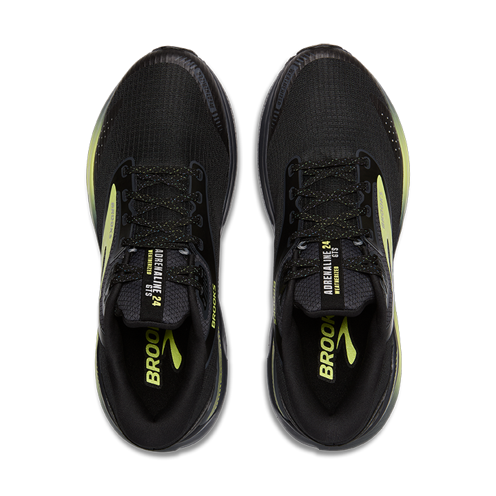 Brooks Adrenaline GTS 24 Weatherized — Black - Ebony - New Yellow — Size D — Width 8.5 — Back View
