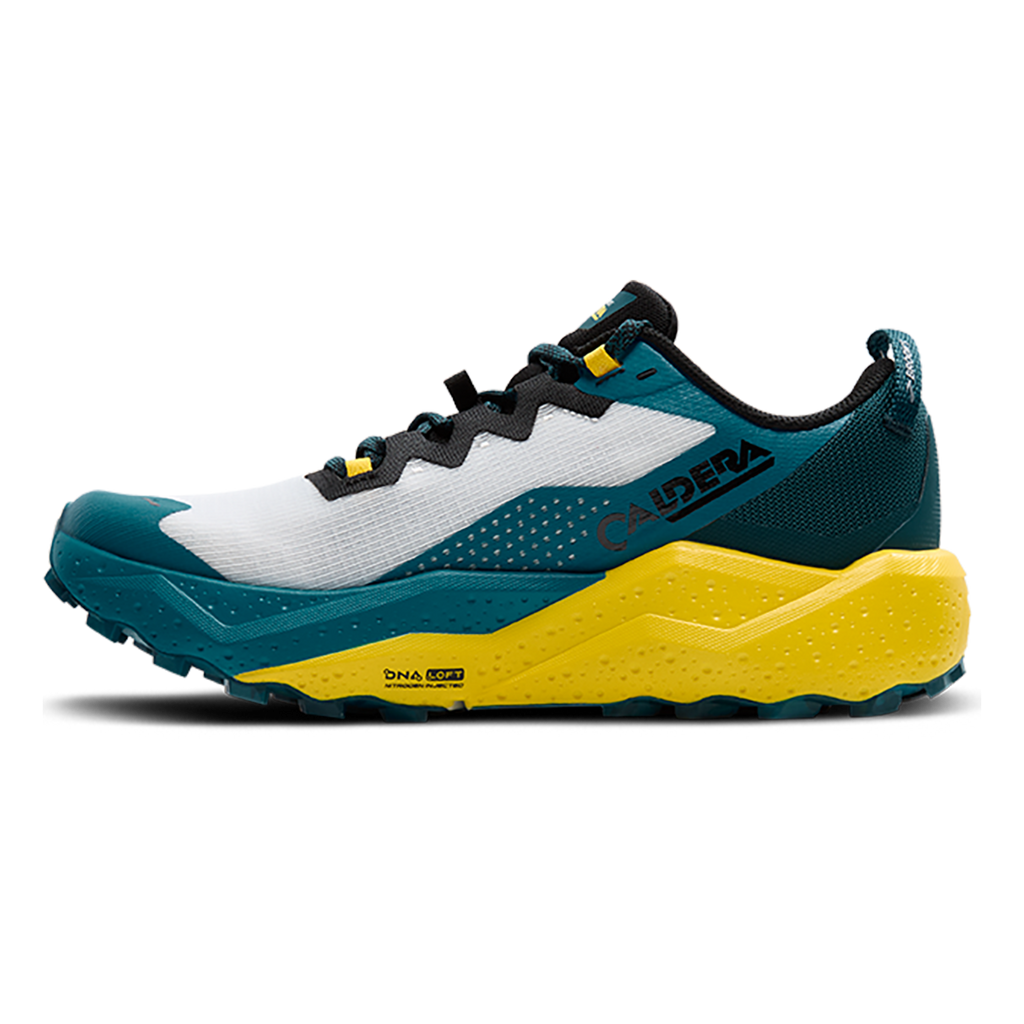 Brooks Caldera 8 — Bit of Blue - Quince - Celestial — Size D — Width 9 — Side View