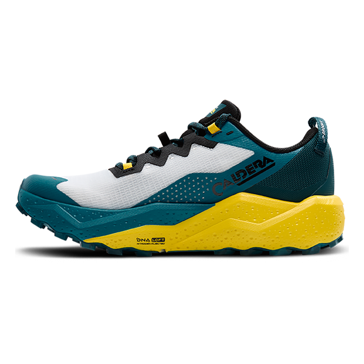 Brooks Caldera 8 — Bit of Blue - Quince - Celestial — Size D — Width 9 — Side View