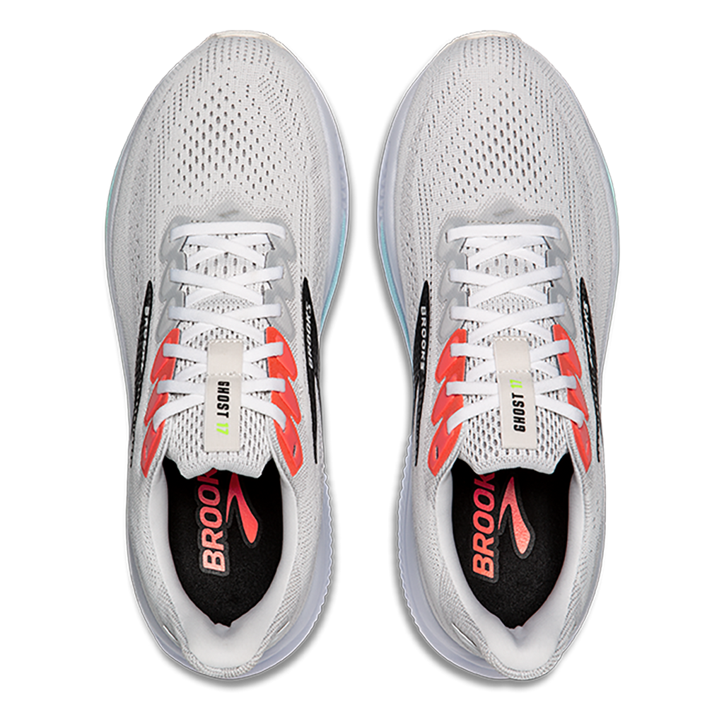 Brooks Ghost 17 — White - Pink Clay - Gecko — Size D — Width 7 — Back View