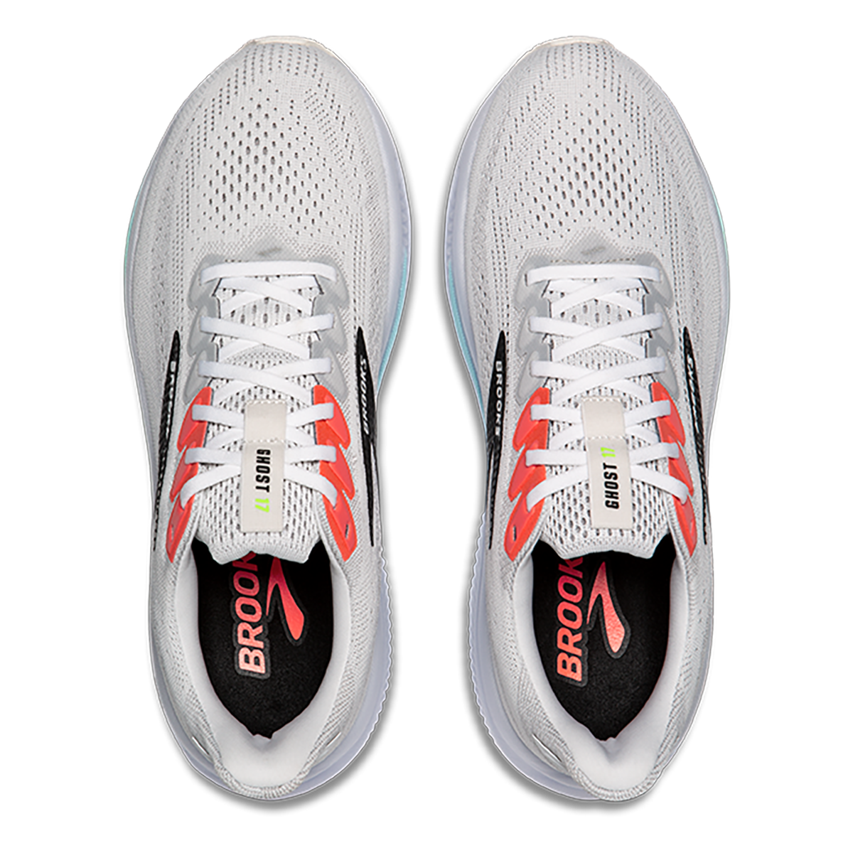 Brooks Ghost 17 — White - Pink Clay - Gecko — Size D — Width 7 — Back View