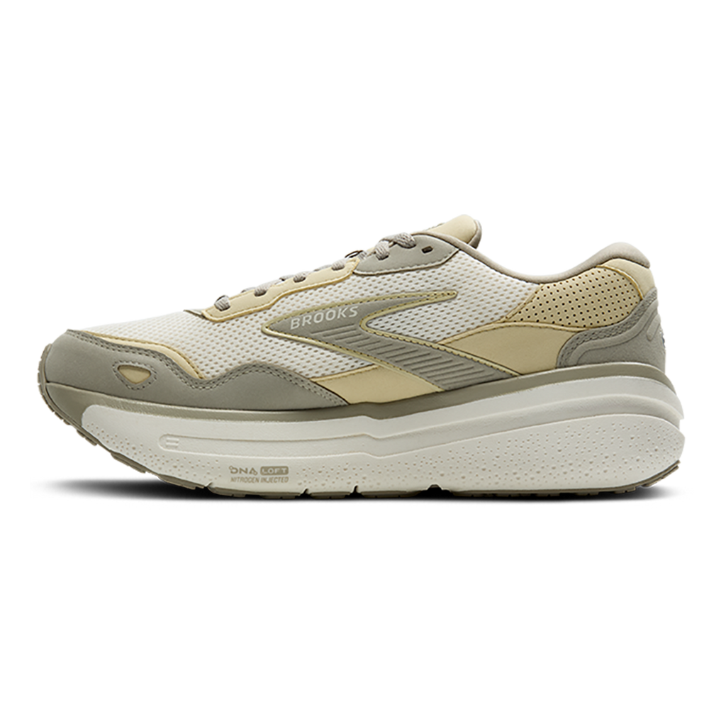 Brooks Ghost Max SE — London Fog - Green Haze - Coconut — Size D — Width 8.5 — Side View