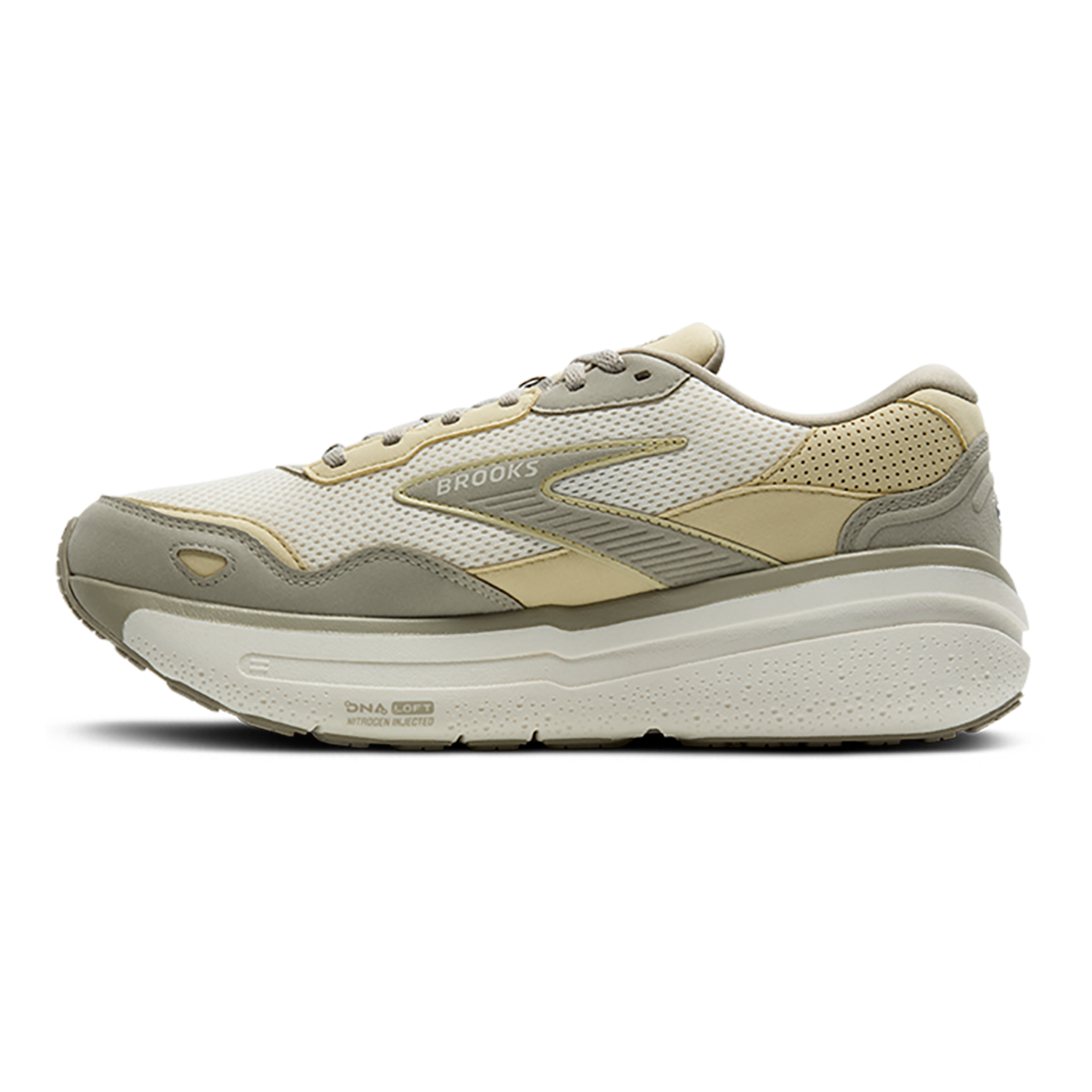 Brooks Ghost Max SE — London Fog - Green Haze - Coconut — Size D — Width 8.5 — Side View