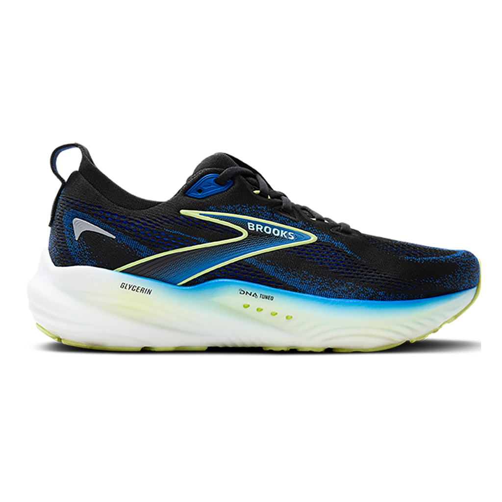 Brooks Glycerin 22 Black - Cobalt - Neo Yellow — Black - Cobalt - Neo Yellow — Size 2E — Width 8 — Front View