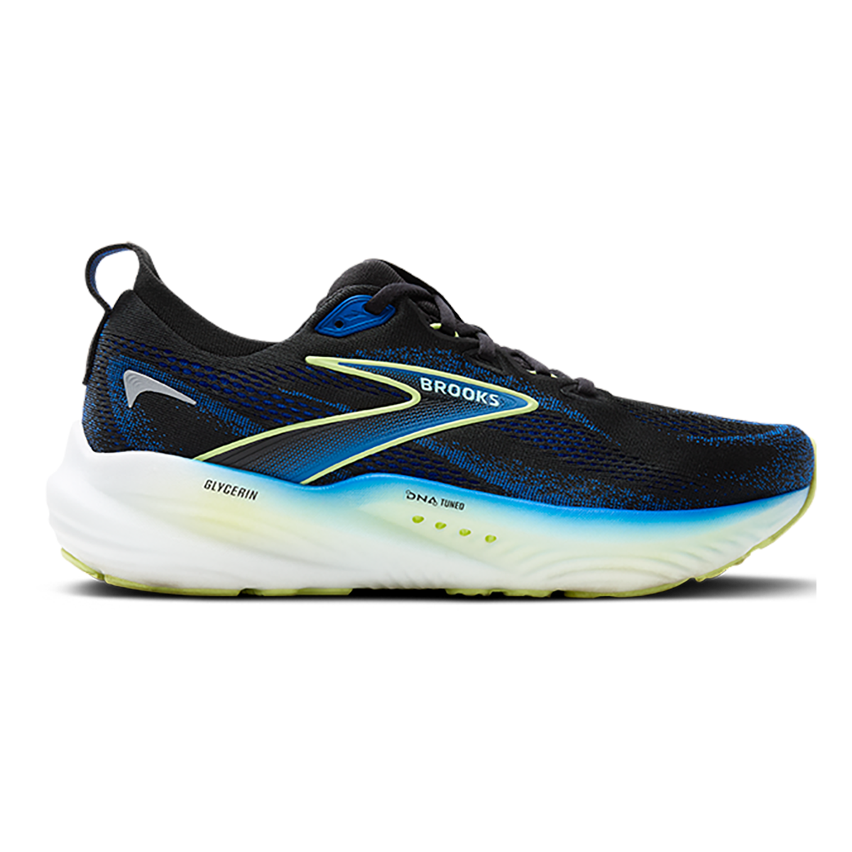 Brooks Glycerin 22 Black - Cobalt - Neo Yellow — Black - Cobalt - Neo Yellow — Size 2E — Width 8 — Front View