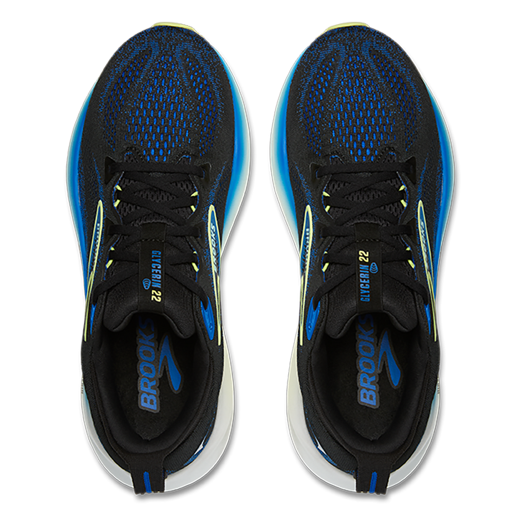 Brooks Glycerin 22 Black - Cobalt - Neo Yellow — Black - Cobalt - Neo Yellow — Size 2E — Width 8 — Back View