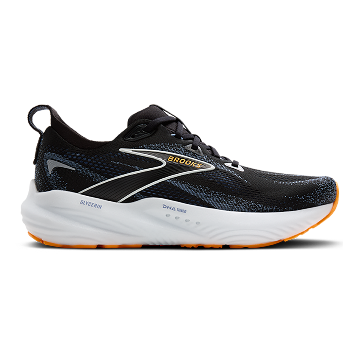 Brooks Glycerin 22 Black - Country Blue - Orange Pop — Black - Country Blue - Orange Pop — Size 2E — Width 8 — Front View