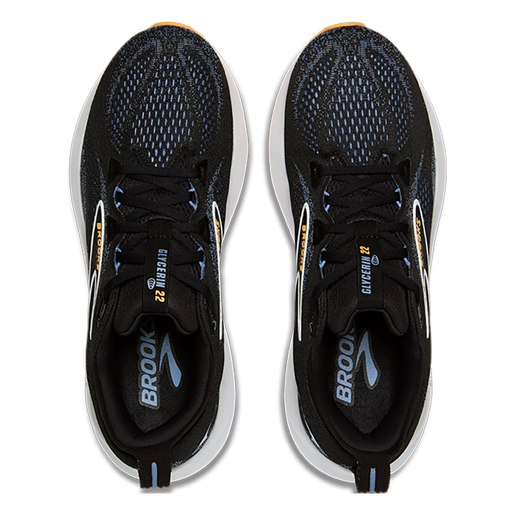 Brooks Glycerin 22 Black - Country Blue - Orange Pop — Black - Country Blue - Orange Pop — Size 2E — Width 8 — Back View