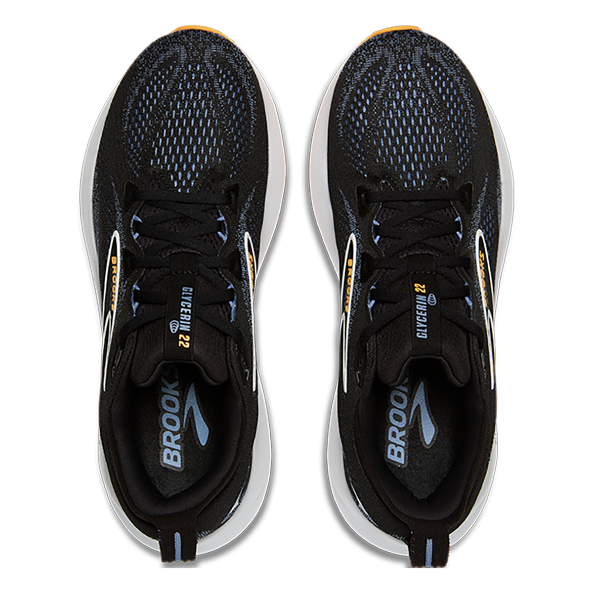Brooks Glycerin 22 Black - Country Blue - Orange Pop — Black - Country Blue - Orange Pop — Size 2E — Width 8 — Back View