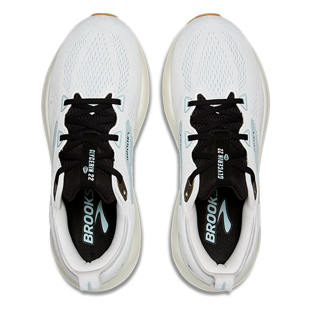 Brooks Glycerin 22 Bright White - Winter Sky - Black — Bright White - Winter Sky - Black — Size D — Width 7 — Back View