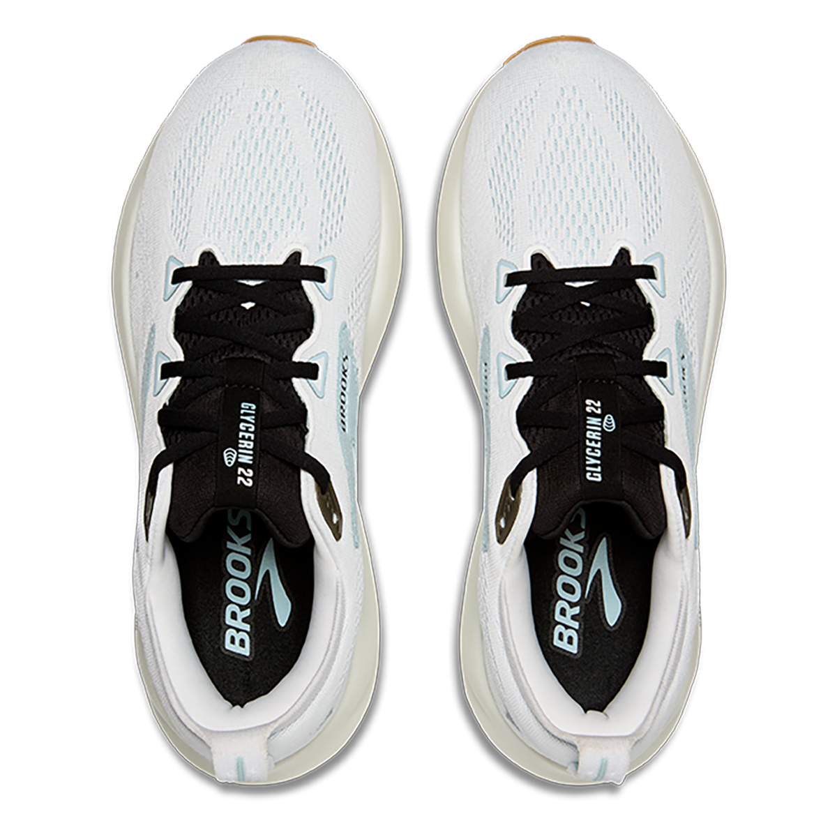 Brooks Glycerin 22 Bright White - Winter Sky - Black — Bright White - Winter Sky - Black — Size D — Width 7 — Back View