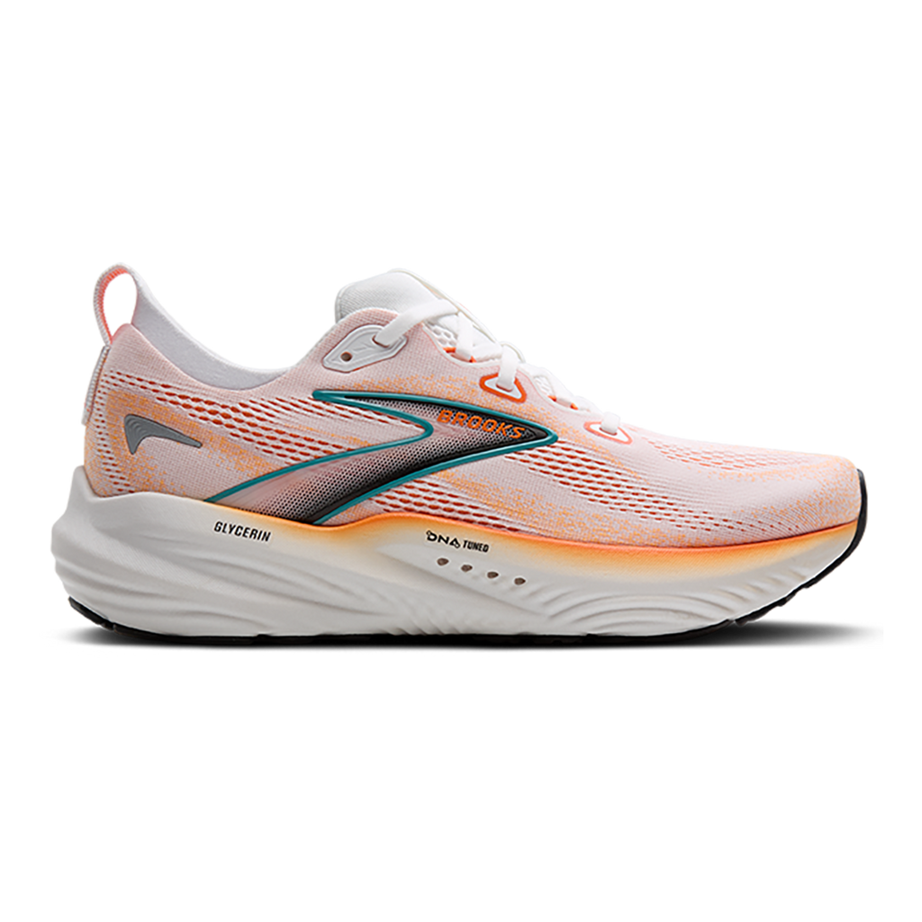 Brooks Glycerin 22 White - Orange - Green Blue Slate — White - Orange - Green Blue Slate — Size D — Width 7 — Front View