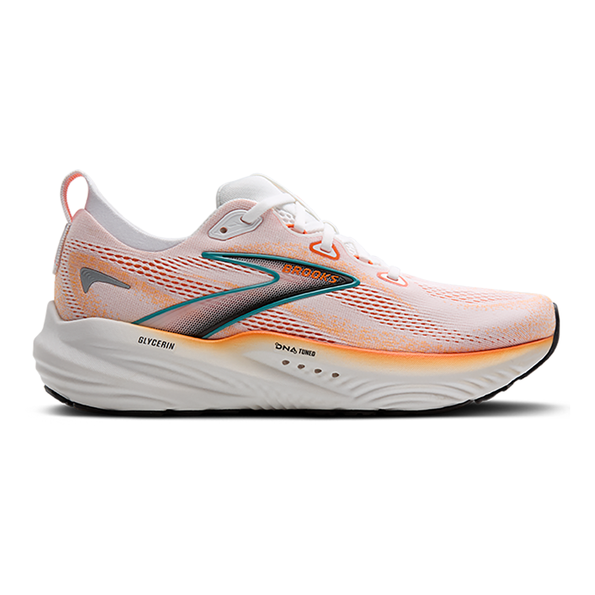 Brooks Glycerin 22 White - Orange - Green Blue Slate — White - Orange - Green Blue Slate — Size D — Width 7 — Front View