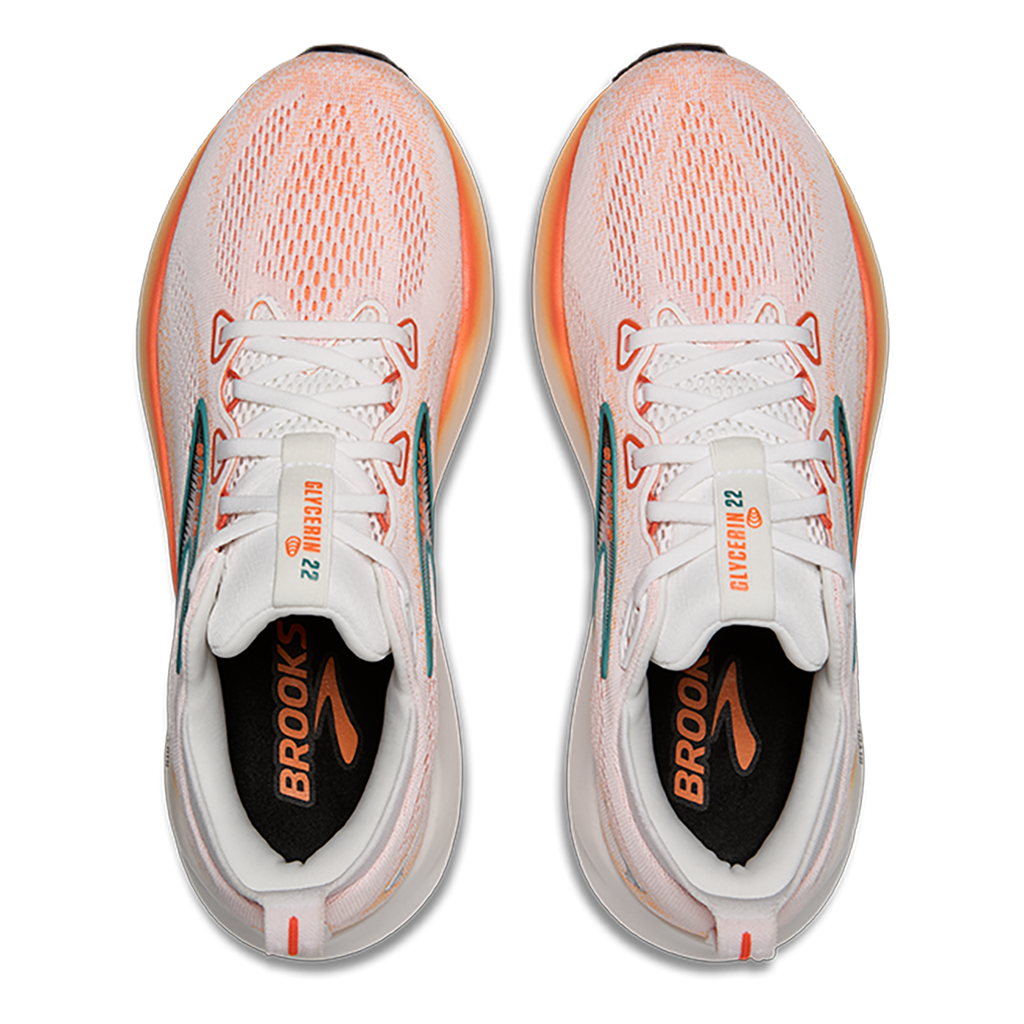 Brooks Glycerin 22 White - Orange - Green Blue Slate — White - Orange - Green Blue Slate — Size D — Width 7 — Back View