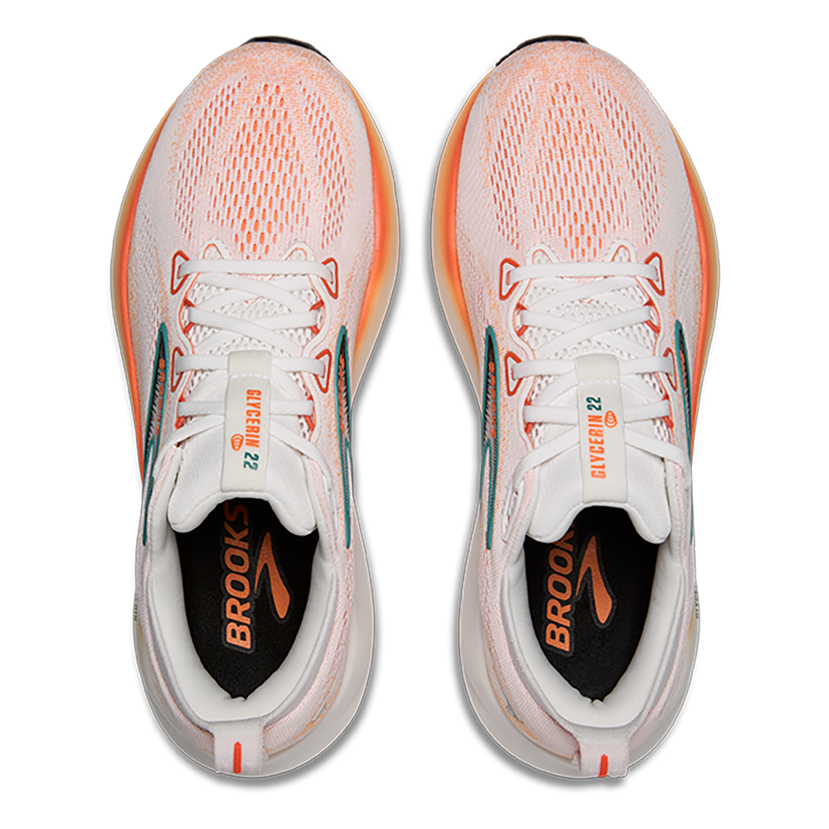 Brooks Glycerin 22 White - Orange - Green Blue Slate — White - Orange - Green Blue Slate — Size D — Width 7 — Back View