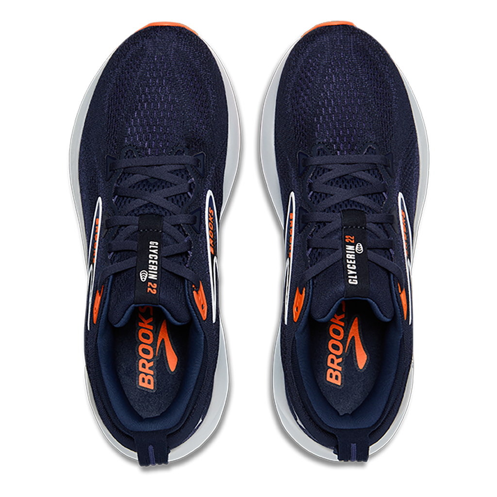 Brooks Glycerin 22 Peacoat - Blue Ribbon - Orange — Peacoat - Blue Ribbon - Orange — Size D — Width 7 — Back View