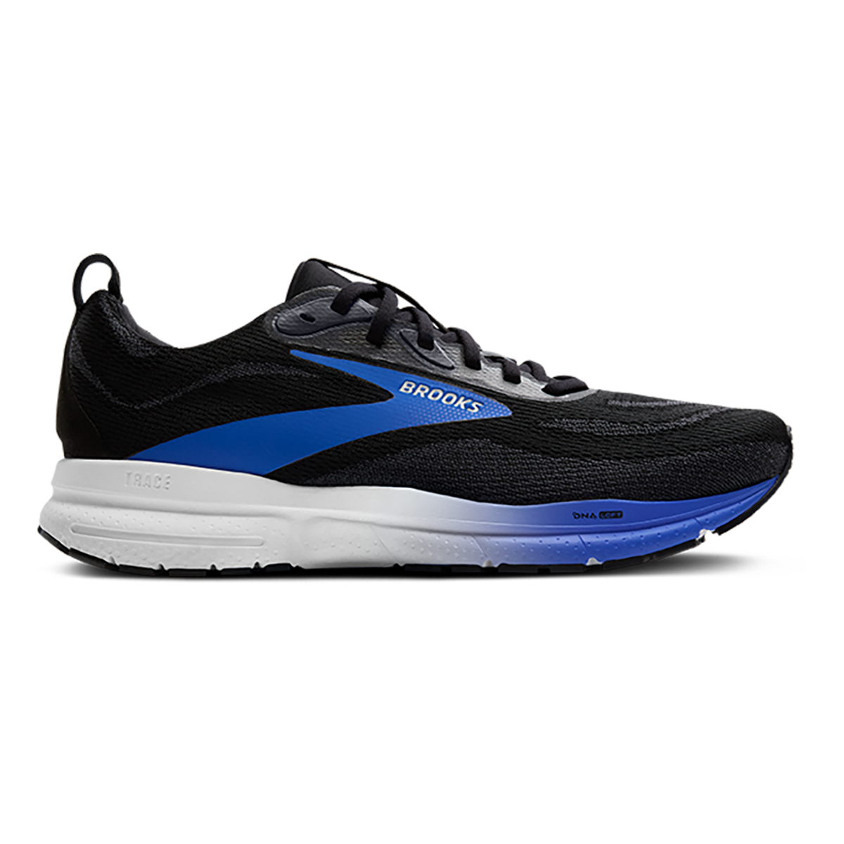 Brooks Trace 4 — Black - Cobalt - Limpet — Size D — Width 9 — Detail View