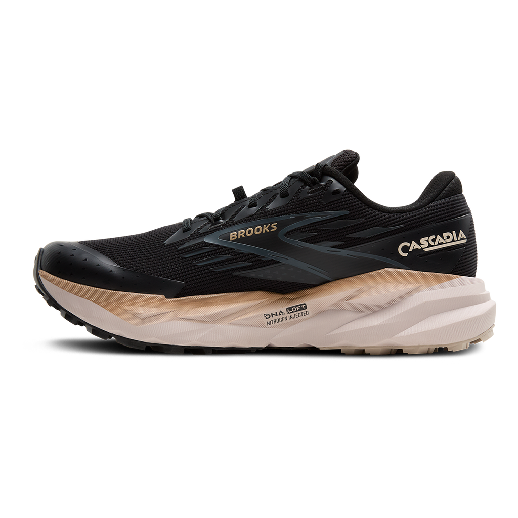 Brooks Cascadia 19 GTX — Black - Ebony - Chateau Gray — Size D — Width 9 — Side View