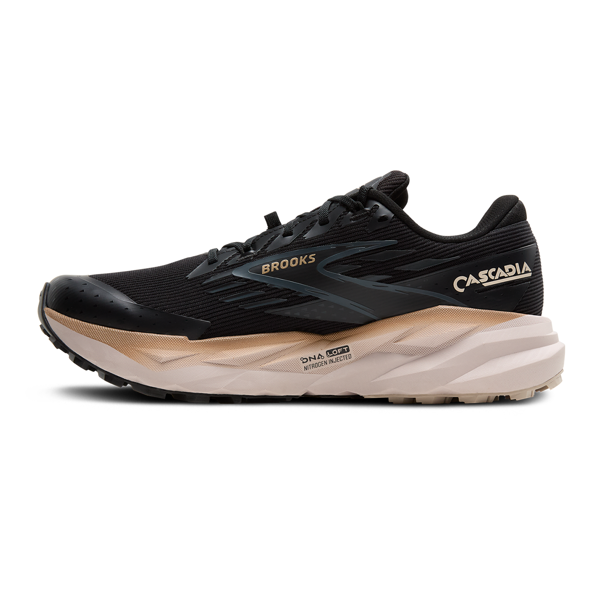 Brooks Cascadia 19 GTX — Black - Ebony - Chateau Gray — Size D — Width 9 — Side View
