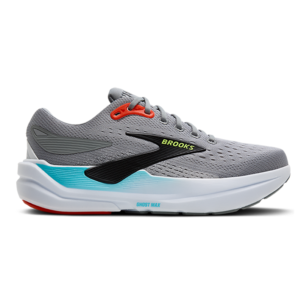 Brooks Ghost Max 3 — Primer Grey - Antarctica - Red — Size D — Width 8 — Detail View