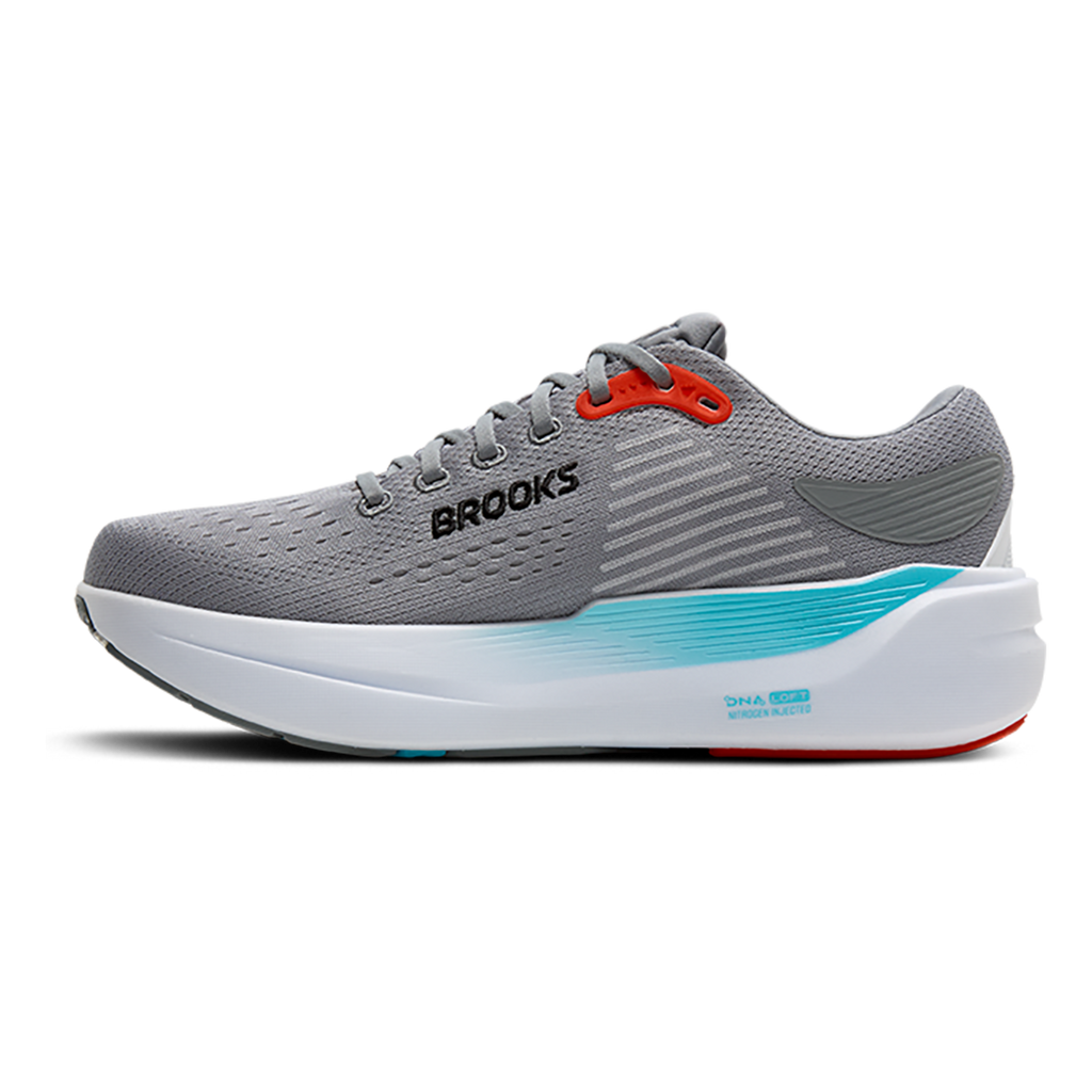 Brooks Ghost Max 3 — Primer Grey - Antarctica - Red — Size D — Width 8 — Lifestyle View
