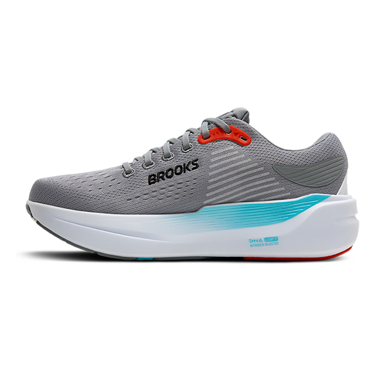 Brooks Ghost Max 3 — Primer Grey - Antarctica - Red — Size D — Width 8 — Lifestyle View