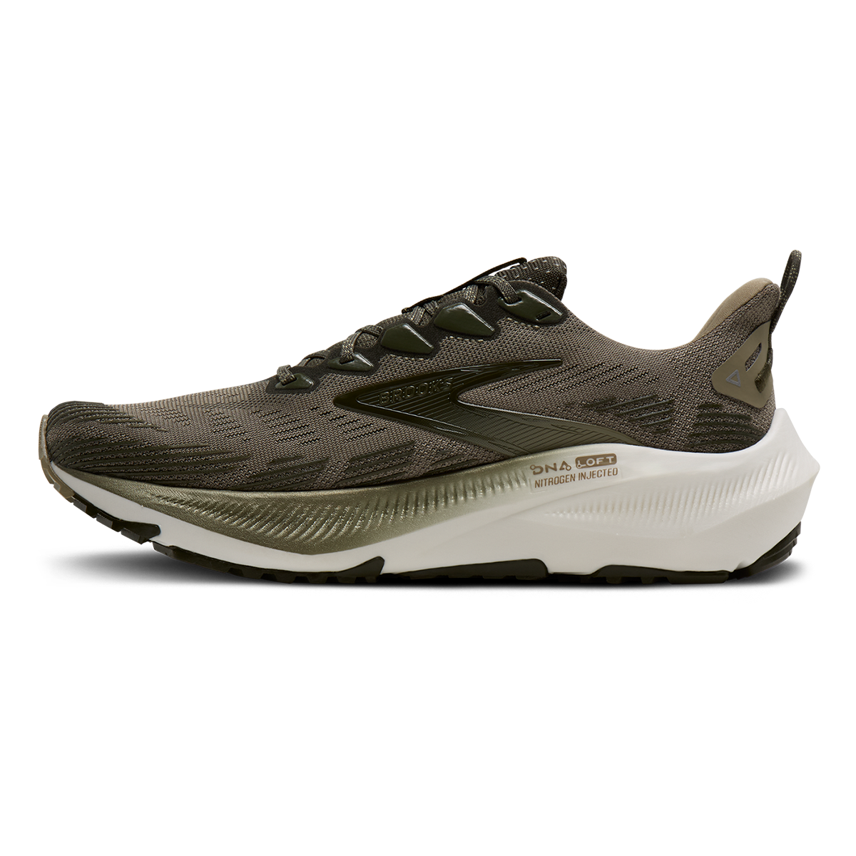Brooks Ghost Trail Capsule Collection — Olive - Olive - Metallic — Size D — Width 15 — Side View