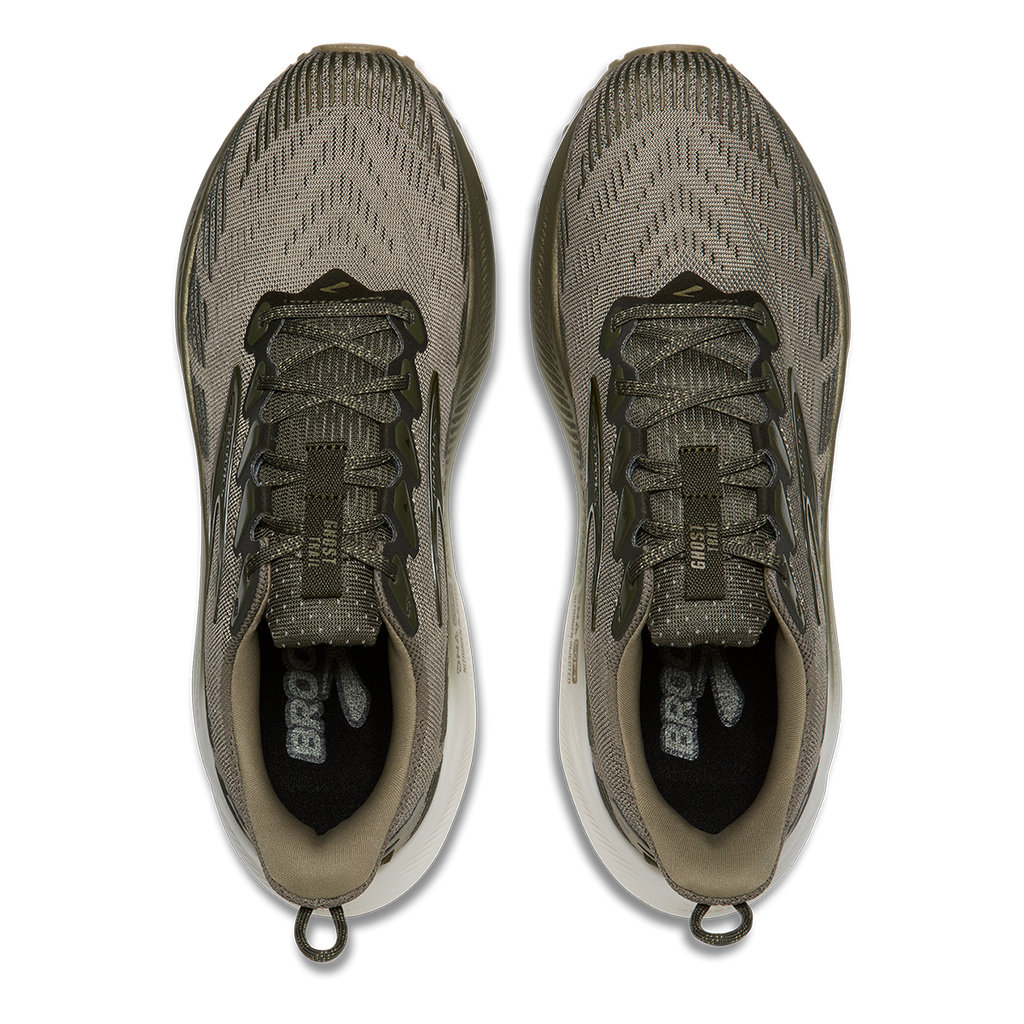 Brooks Ghost Trail Capsule Collection — Olive - Olive - Metallic — Size D — Width 15 — Back View