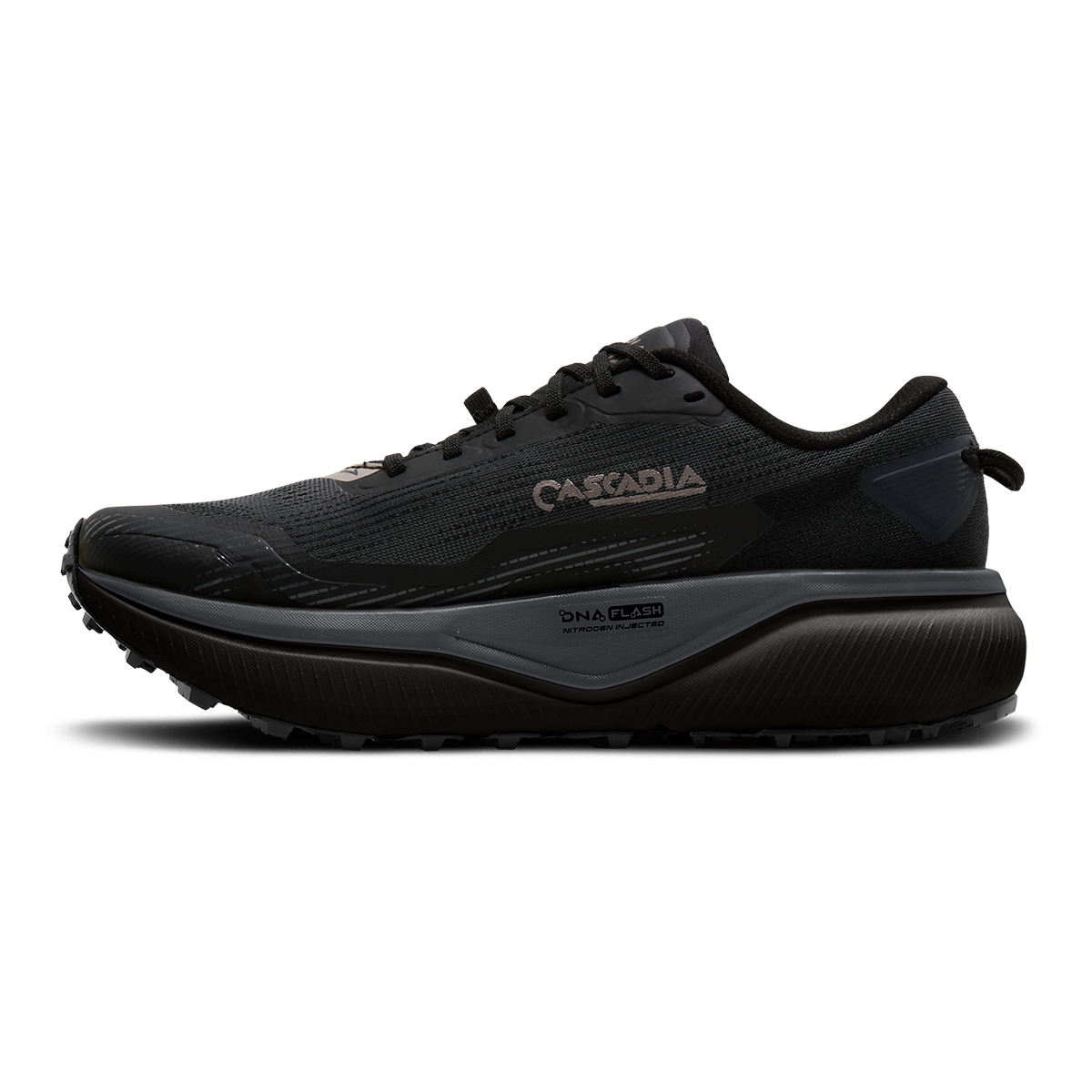 Brooks Cascadia 20 GTX — Black - Ebony - Nocturnal — Size D — Width 7 — Side View